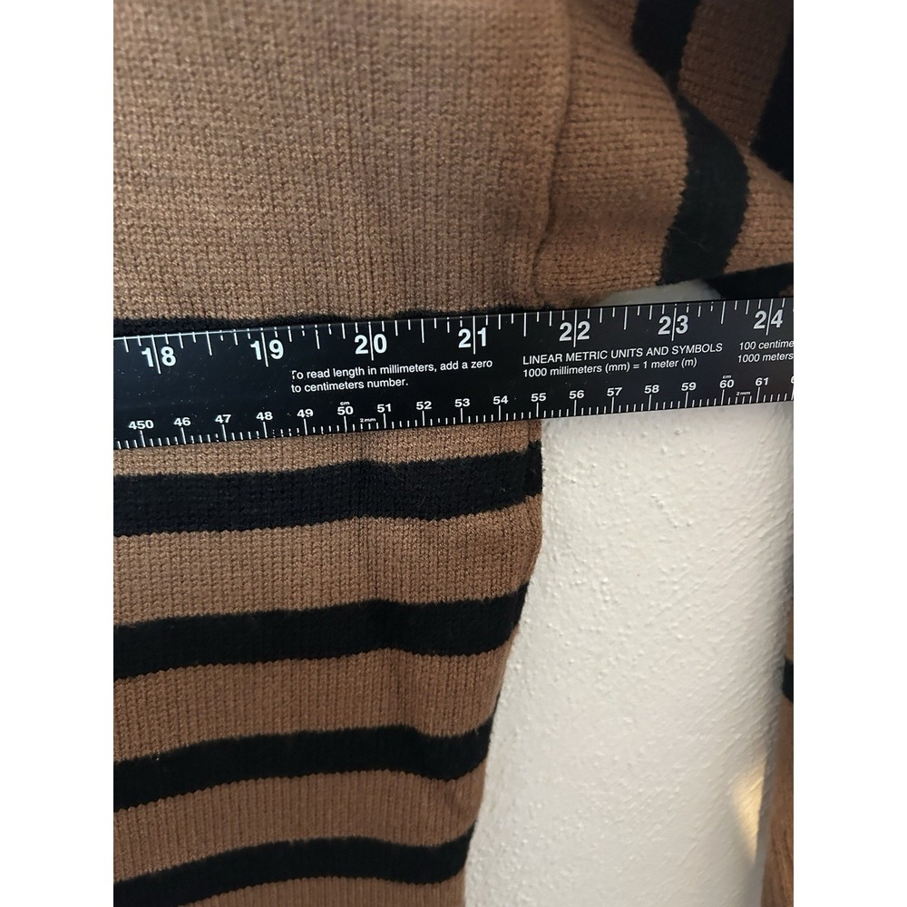 DKNY Sweater Women XL Brown Striped Quarter Zip Pullover Mock Neck Rayon Blend - Picture 8 of 9